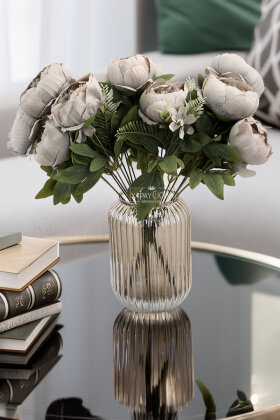Yapay Çiçek 7 Dallı Garnitürlü Marsilya Gülü Aranjmanı 45 cm Gri - Yapay Çiçek Deposu