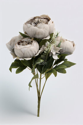 Yapay Çiçek 7 Dallı Garnitürlü Marsilya Gülü Aranjmanı 45 cm Gri - 3
