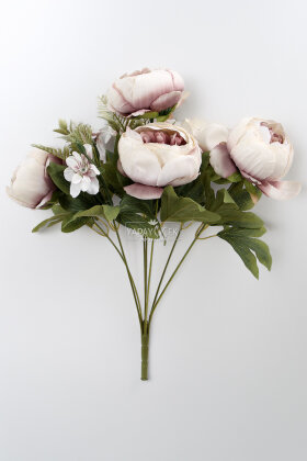 Yapay Çiçek 7 Dallı Garnitürlü Marsilya Gülü Aranjmanı 45 cm Krem-Gül Kurusu - 3