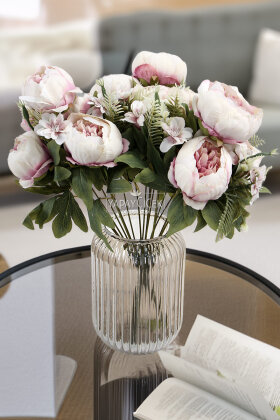 Yapay Çiçek 7 Dallı Garnitürlü Marsilya Gülü Aranjmanı 45 cm Krem-Pembe - Yapay Çiçek Deposu