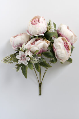 Yapay Çiçek 7 Dallı Garnitürlü Marsilya Gülü Aranjmanı 45 cm Krem-Pembe - 3