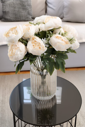 Yapay Çiçek 7 Dallı Garnitürlü Marsilya Gülü Aranjmanı 45 cm Krem - Yapay Çiçek Deposu