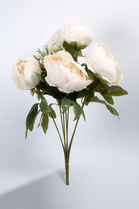 Yapay Çiçek 7 Dallı Garnitürlü Marsilya Gülü Aranjmanı 45 cm Krem - 3