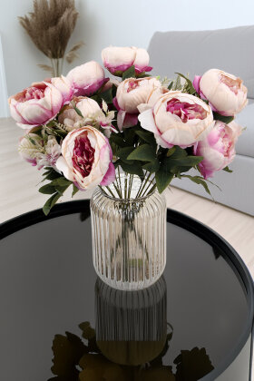 Yapay Çiçek 7 Dallı Garnitürlü Marsilya Gülü Aranjmanı 45 cm Somon-Fuşya - Yapay Çiçek Deposu