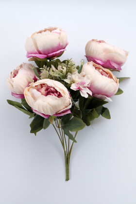 Yapay Çiçek 7 Dallı Garnitürlü Marsilya Gülü Aranjmanı 45 cm Somon-Fuşya - 3