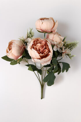Yapay Çiçek 7 Dallı Garnitürlü Marsilya Gülü Aranjmanı 45 cm Somon - 3