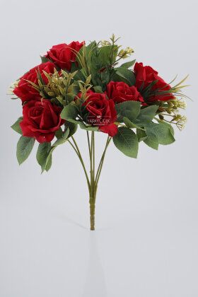 Yapay Çiçek 7'li Ara Dallı Kırmızı Gül Demeti 32 cm - 2
