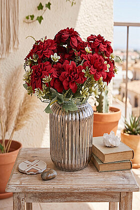 Yapay Çiçek 7'li Bliss Dahlia Demeti 36 cm Bordo - Yapay Çiçek Deposu