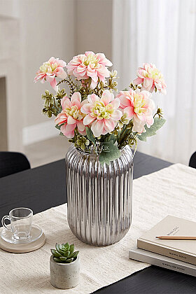 Yapay Çiçek 7'li Bliss Dahlia Demeti 36 cm Ebruli - 2