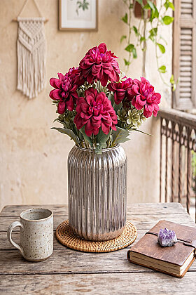 Yapay Çiçek 7'li Bliss Dahlia Demeti 36 cm Fuşya - 2