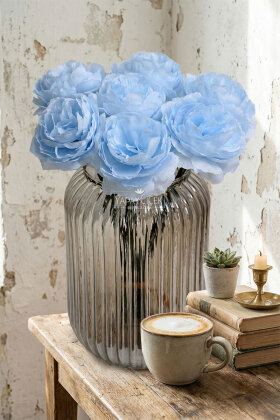 Yapay Çiçek 7li Çay Gülü Demeti 30 cm Açık Mavi - 2