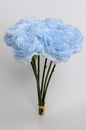 Yapay Çiçek 7li Çay Gülü Demeti 30 cm Açık Mavi - 3