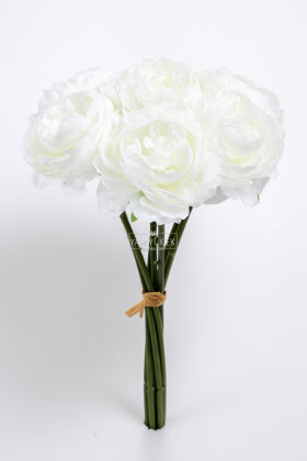 Yapay Çiçek 7li Çay Gülü Demeti 30 cm Beyaz - 3