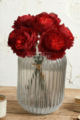 Yapay Çiçek 7li Çay Gülü Demeti 30 cm Bordo - 2