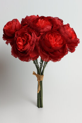 Yapay Çiçek 7li Çay Gülü Demeti 30 cm Bordo - 3
