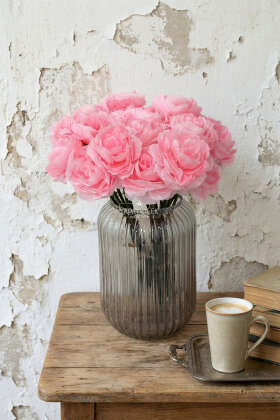 Yapay Çiçek 7li Çay Gülü Demeti 30 cm Canlı Pembe - Yapay Çiçek Deposu