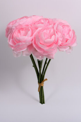 Yapay Çiçek 7li Çay Gülü Demeti 30 cm Canlı Pembe - 3