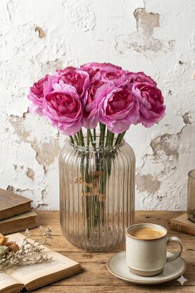 Yapay Çiçek 7li Çay Gülü Demeti 30 cm Fuşya-Pembe - Yapay Çiçek Deposu