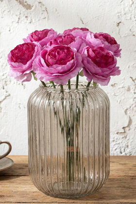 Yapay Çiçek 7li Çay Gülü Demeti 30 cm Fuşya-Pembe - 2