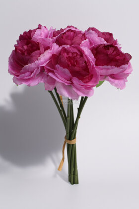 Yapay Çiçek 7li Çay Gülü Demeti 30 cm Fuşya-Pembe - 3