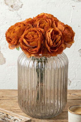 Yapay Çiçek 7li Çay Gülü Demeti 30 cm Kiremit - 2