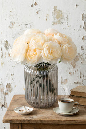 Yapay Çiçek 7li Çay Gülü Demeti 30 cm Krem - Yapay Çiçek Deposu