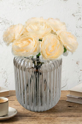 Yapay Çiçek 7li Çay Gülü Demeti 30 cm Krem - 2