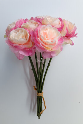 Yapay Çiçek 7li Çay Gülü Demeti 30 cm Pembe-Somon - 3