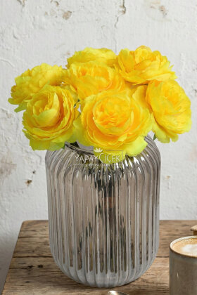 Yapay Çiçek 7li Çay Gülü Demeti 30 cm Sarı - 2