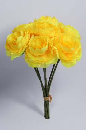Yapay Çiçek 7li Çay Gülü Demeti 30 cm Sarı - 3