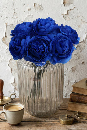 Yapay Çiçek 7li Çay Gülü Demeti 30 cm Lacivert - 2