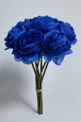 Yapay Çiçek 7li Çay Gülü Demeti 30 cm Lacivert - 3