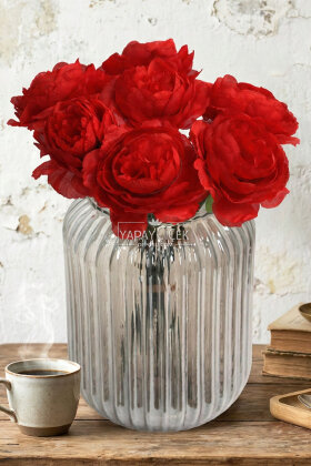 Yapay Çiçek 7li Çay Gülü Demeti 30 cm Kırmızı - 2