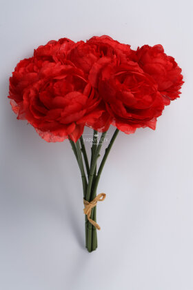 Yapay Çiçek 7li Çay Gülü Demeti 30 cm Kırmızı - 3
