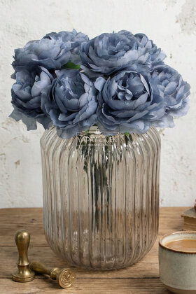 Yapay Çiçek 7li Çay Gülü Demeti 30 cm Lacivert - 2