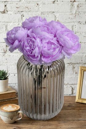 Yapay Çiçek 7li Çay Gülü Demeti 30 cm Lila - 2