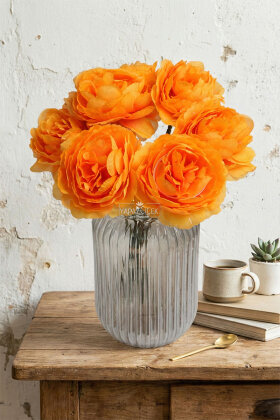 Yapay Çiçek 7li Çay Gülü Demeti 30 cm Turuncu - 2