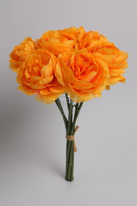 Yapay Çiçek 7li Çay Gülü Demeti 30 cm Turuncu - 3