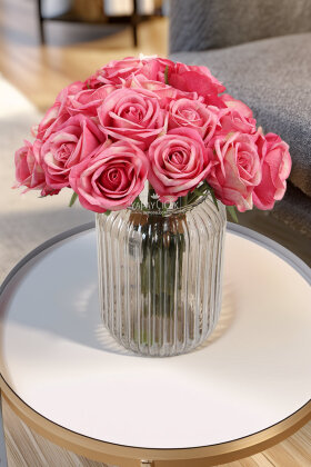 Yapay Çiçek Premium 7'li Engerek Gülü Demeti 25 cm Fuşya - Yapay Çiçek Deposu