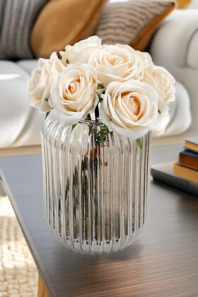 Yapay Çiçek Premium 7'li Engerek Gülü Demeti 25 cm Krem - 2