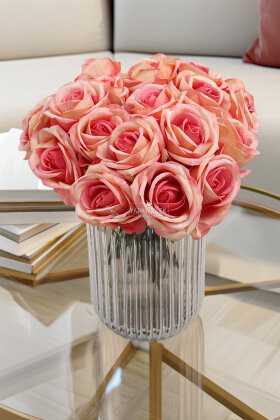 Yapay Çiçek Premium 7'li Engerek Gülü Demeti 25 cm Pembe-Somon - Yapay Çiçek Deposu