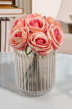 Yapay Çiçek Premium 7'li Engerek Gülü Demeti 25 cm Pembe-Somon - 2