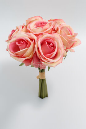 Yapay Çiçek Premium 7'li Engerek Gülü Demeti 25 cm Pembe-Somon - 3