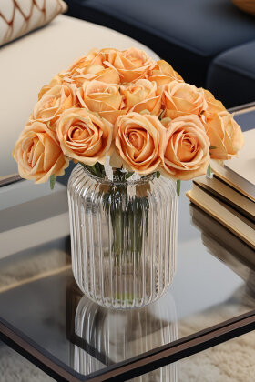 Yapay Çiçek Premium 7'li Engerek Gülü Demeti 25 cm Somon - Yapay Çiçek Deposu