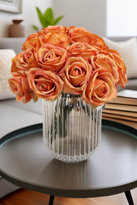 Yapay Çiçek Premium 7'li Engerek Gülü Demeti 25 cm Turuncu - Yapay Çiçek Deposu