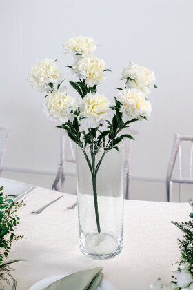 Yapay Çiçek 7li Karanfil Çiçeği Demeti 35 cm Beyaz - 2