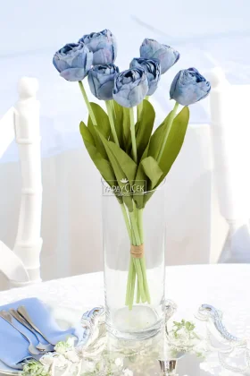 Yapay Çiçek 7li Lüx Kuru Model Lale Demeti 40 cm Mavi - 2