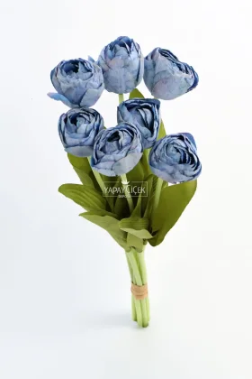 Yapay Çiçek 7li Lüx Kuru Model Lale Demeti 40 cm Mavi - 3