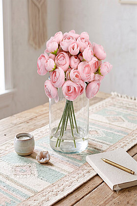 Yapay Çiçek 9 Dallı Muse Tomurcuk Gül Demeti 30 cm Pudra Pembe - 2