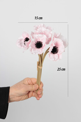 Yapay Çiçek Lüx Islak 6lı Anemon Demeti 25 cm Pudra Pembe - 3